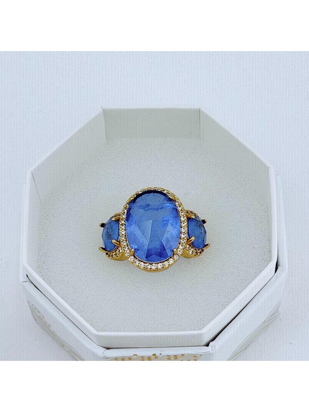 Bomb Party Resort Wear Sz 7 "The Devina Ring" Blue Lace Agate on Yellow Gold